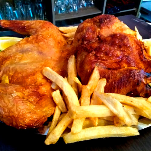 pollo entero con fritas